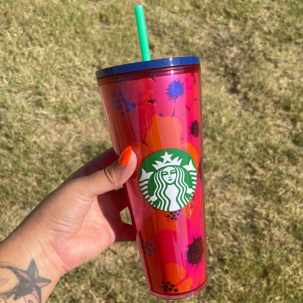 Starbucks New Summer Release #2 Coral Dancing Blooms Tumbler Cold Cup Venti 24oz